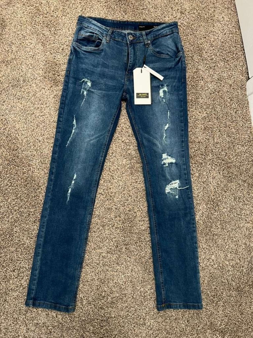Six Lincolin New York Dark Blue Distressed Slim Jeans